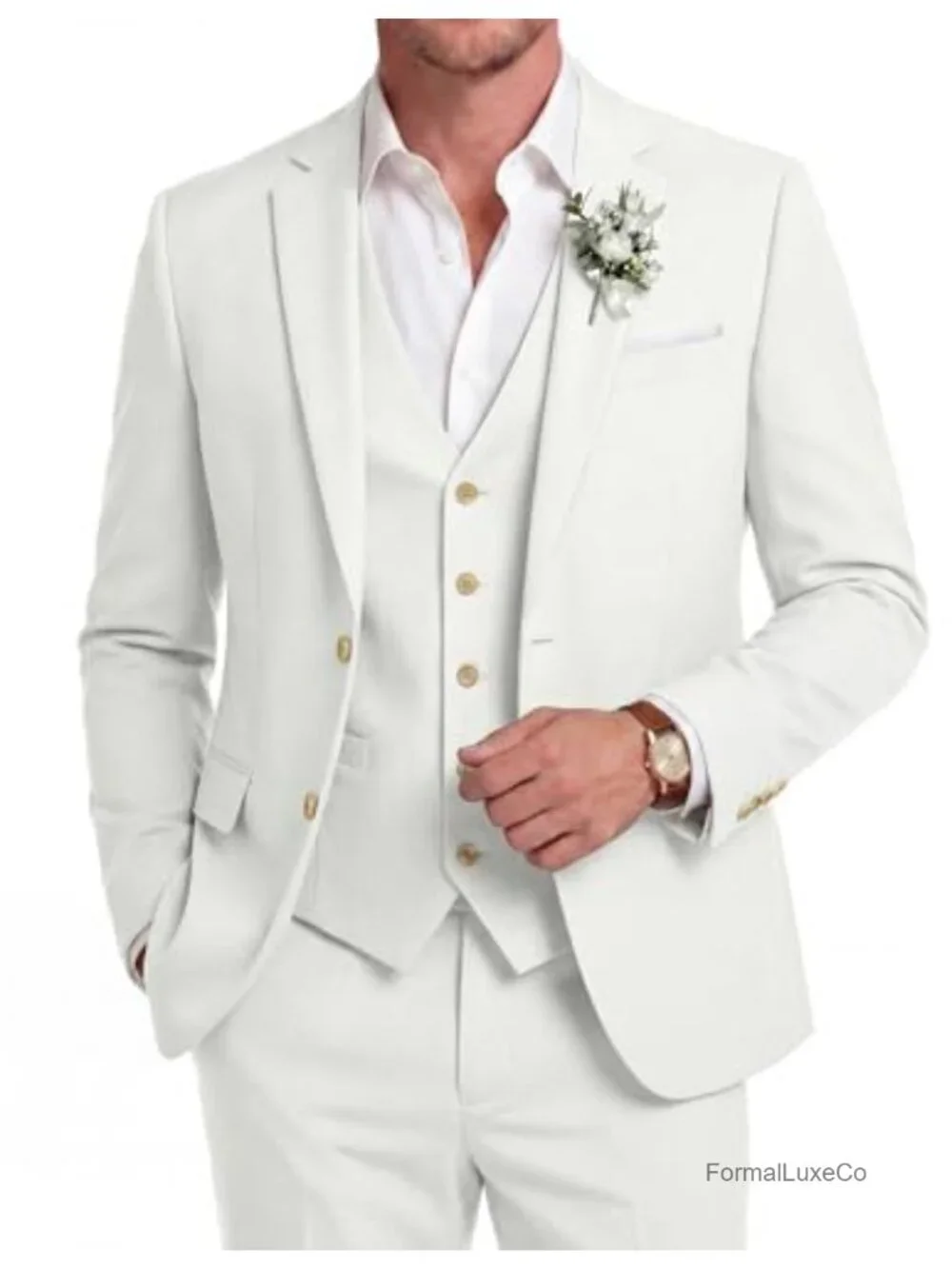 Men's 3 Piece Linen Suit Set Lightweight Blazer Vest Pants Wedding Business